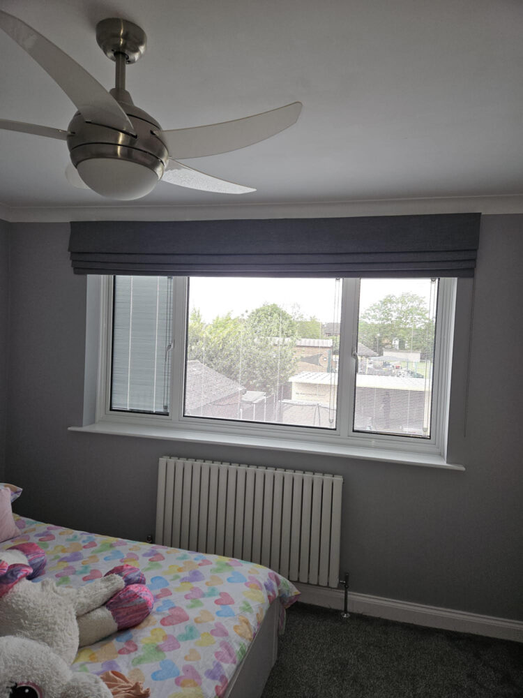 Roman Blind Installed outside the recess- attached to ceiling in North London