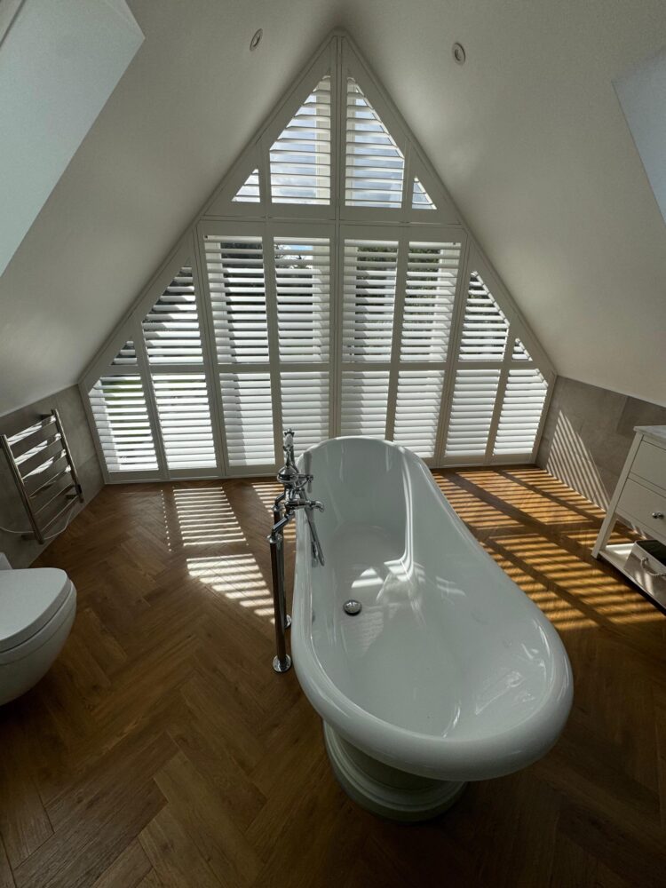 Triangular shaped waterproof plantation shutters London