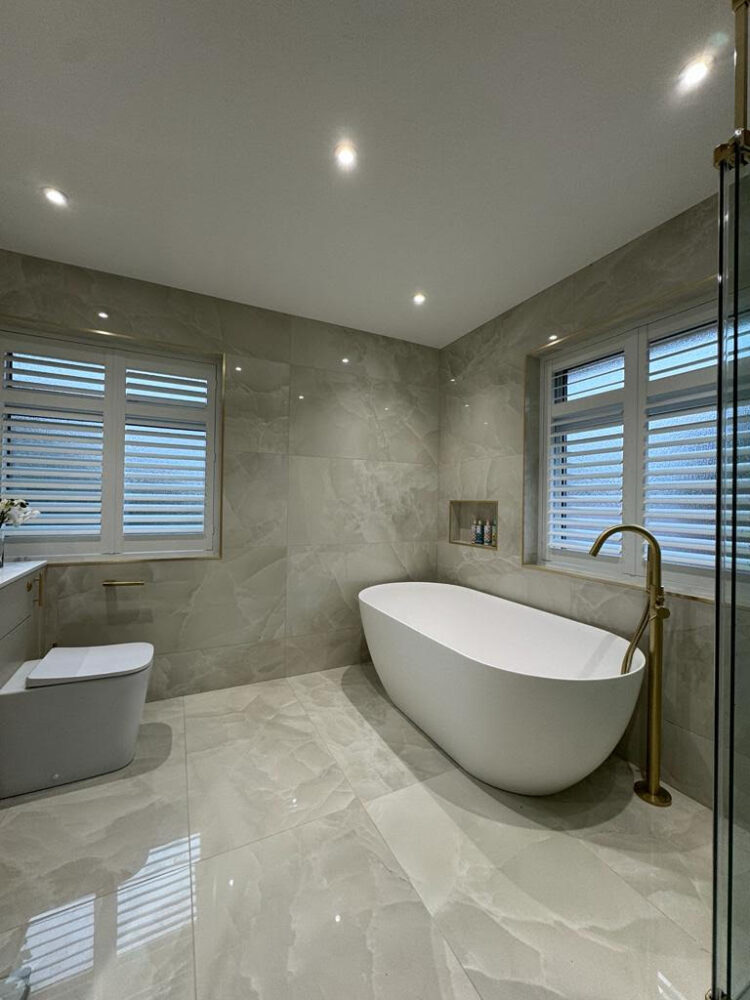 white waterproof bathroom shutters fitted in Docklands East London