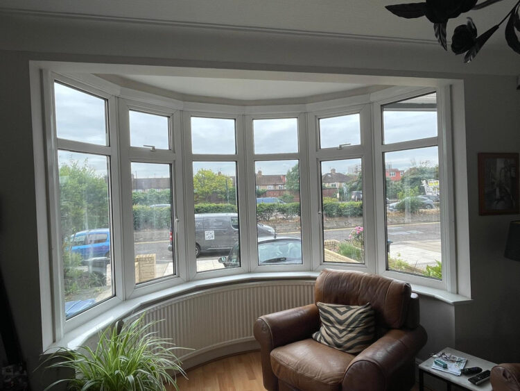 North London bay window before white painted Plantation Shutters are fitted